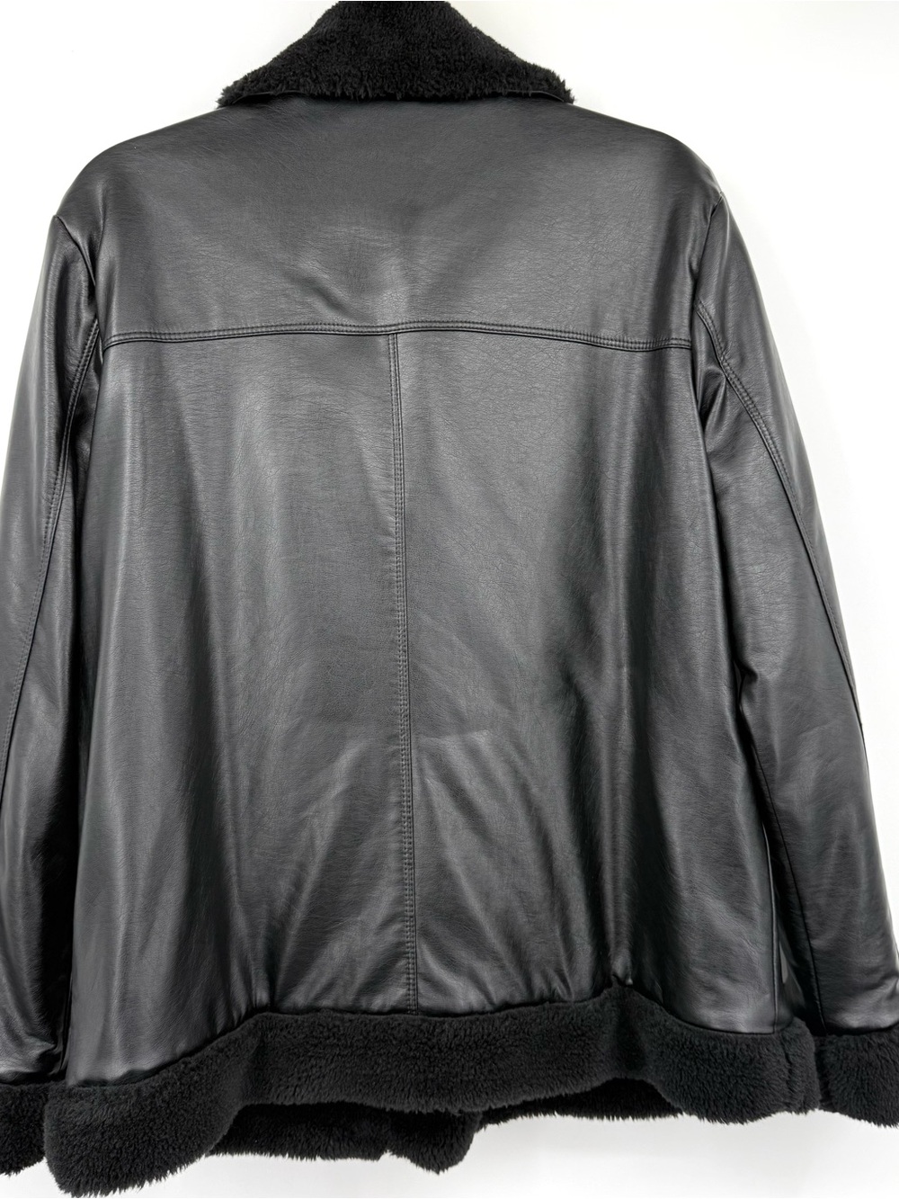 Simply Vera Vera Wang Black Faux Leather Faux Fur Moto Jacket L - Picture 10 of 14